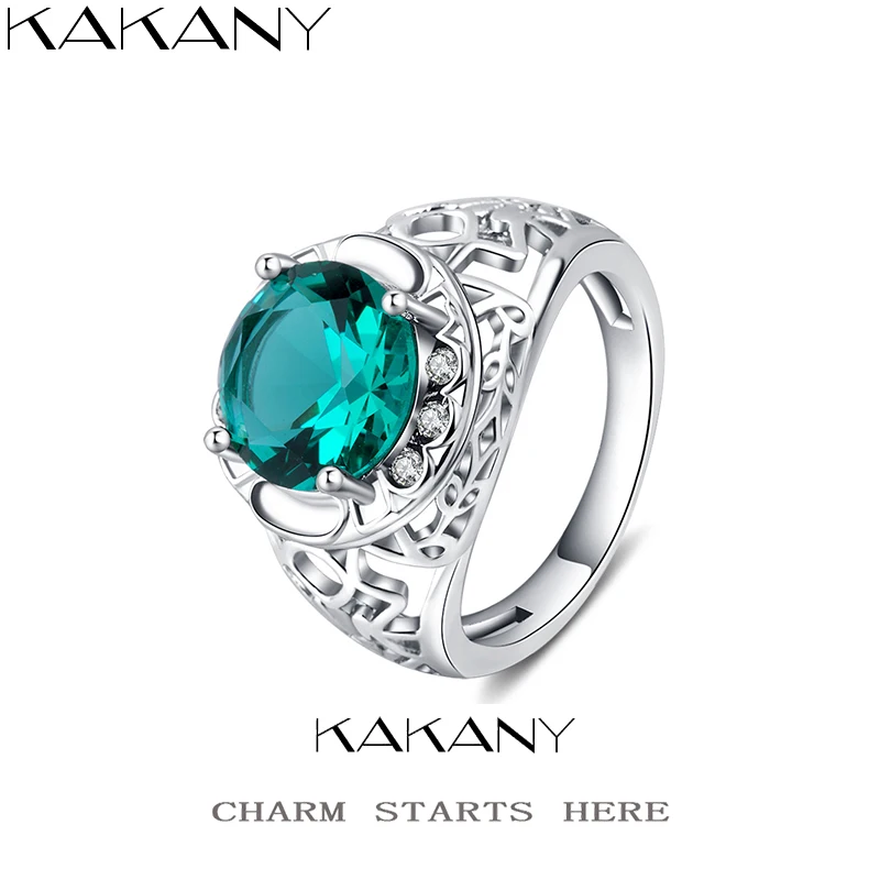 

Kakany Women's Vintage Openwork Pattern Ring Cyan Cubic Zirconia Ring Female Jewelry Gift Wholesale Free Shipping