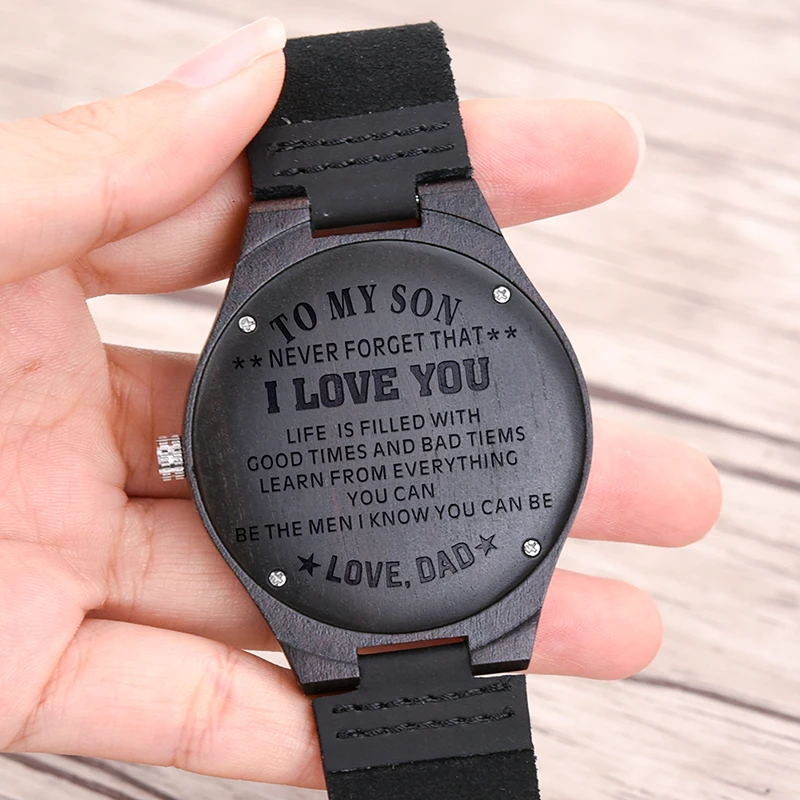 Engraved Wood Watches for Men Personalized Family Anniversary Gift for Son Graduation Gift
