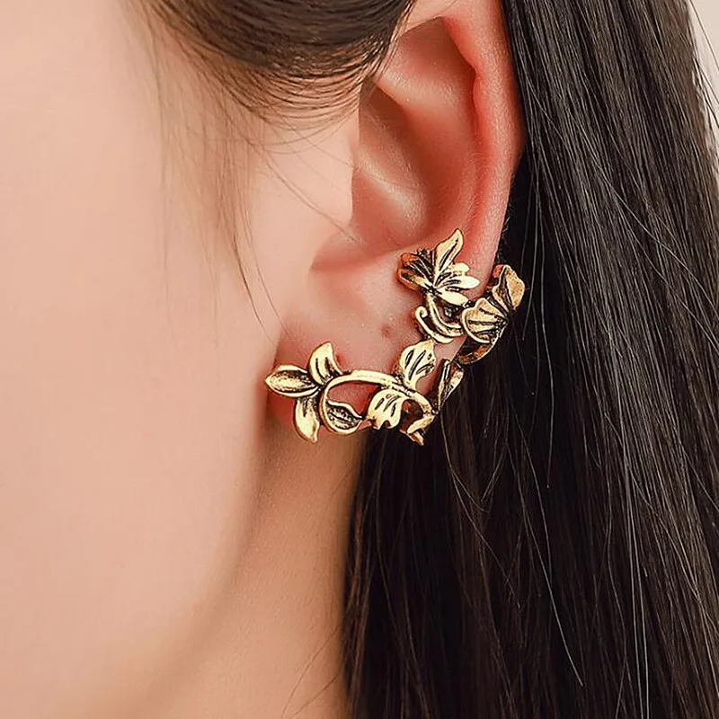 

Timlee E064 Free shipping New Simple Retro Punk Style Hollowing out Leaf Botany Alloy Clip Earring Ear Cuff Wholesale