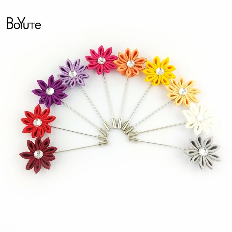 

BoYuTe (10 Pieces/Lot) Hand Made Fabric Flower Lapel Pin Fashion Rhinestone Brooch for Men Suits