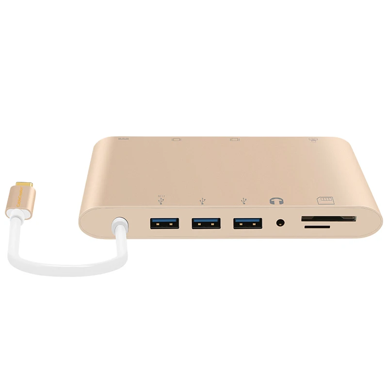 10 в 1 многопортовый usb type C концентратор конвейер HDMI VGA Gigabit Ethernet 3 USB 3,0 3,5 мм аудио порт SD/Micro SD кардридер зарядное устройство