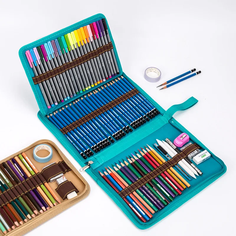 

36/48/72 Holes Portable Canvas School Pencil Case Large Capacity Professional Pencil Bag Pouch Art Pen Supplies Storage Bag