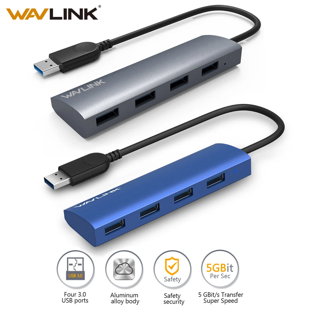 Wavlink usb-хаб 3,0 4 порта алюминиевый сплав высокая скорость 5 Гбит/с Мульти USB 3,0 концентратор разветвитель адаптер для ноутбука macbook компьютер