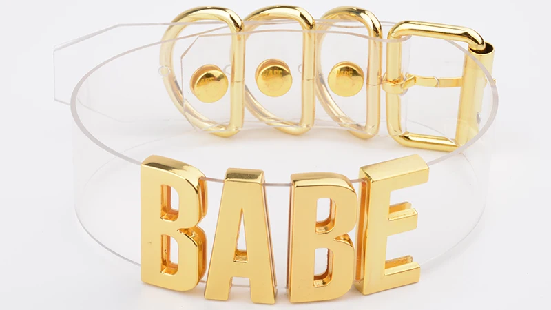 Women Men Unisex Custom Handmade Letter Choker Necklace Kawaii Punk Goth BDSM Collar Gold Metal Transparent Leather BABE Choker 7