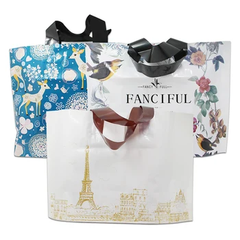 

Retail 20Pcs/lot Large Plastic Shopping Packaging Bag With Handles Boutique Wedding Party Gift Package Poly Bags With Printing
