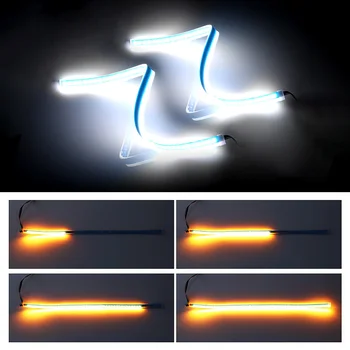 

2PCS Waterproof Flexible Universal Car led DRL Daytime Running Light Flowing Runs Headlight LED Strip Brake Turn Signal Lights