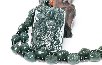 

Fine Jewelry 100% Natural Hand Carved dark Green JadeKwan-Yin Jade Brand pendant Necklace Free Shipping