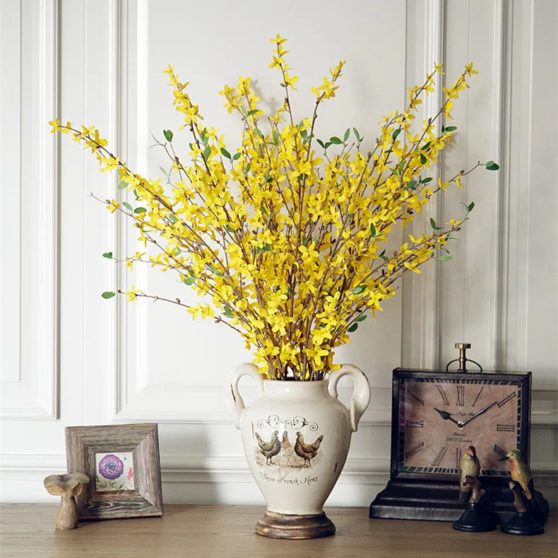 

Artificial Silk Spring Flowers Forsythia Plastic Craft Flower Fake Plant Wedding Home Party Table Office Gift Decoration DIY