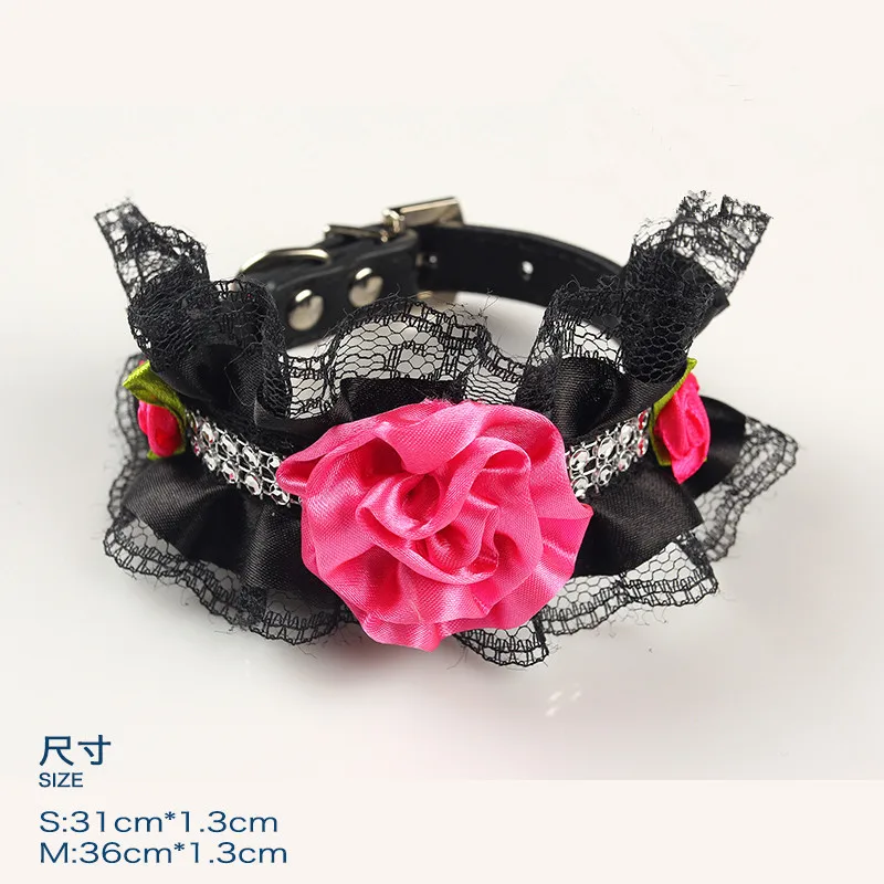 High Quality Fashion Dogs Cats Lace Pearl Collar Doggy Cute Rose Flower