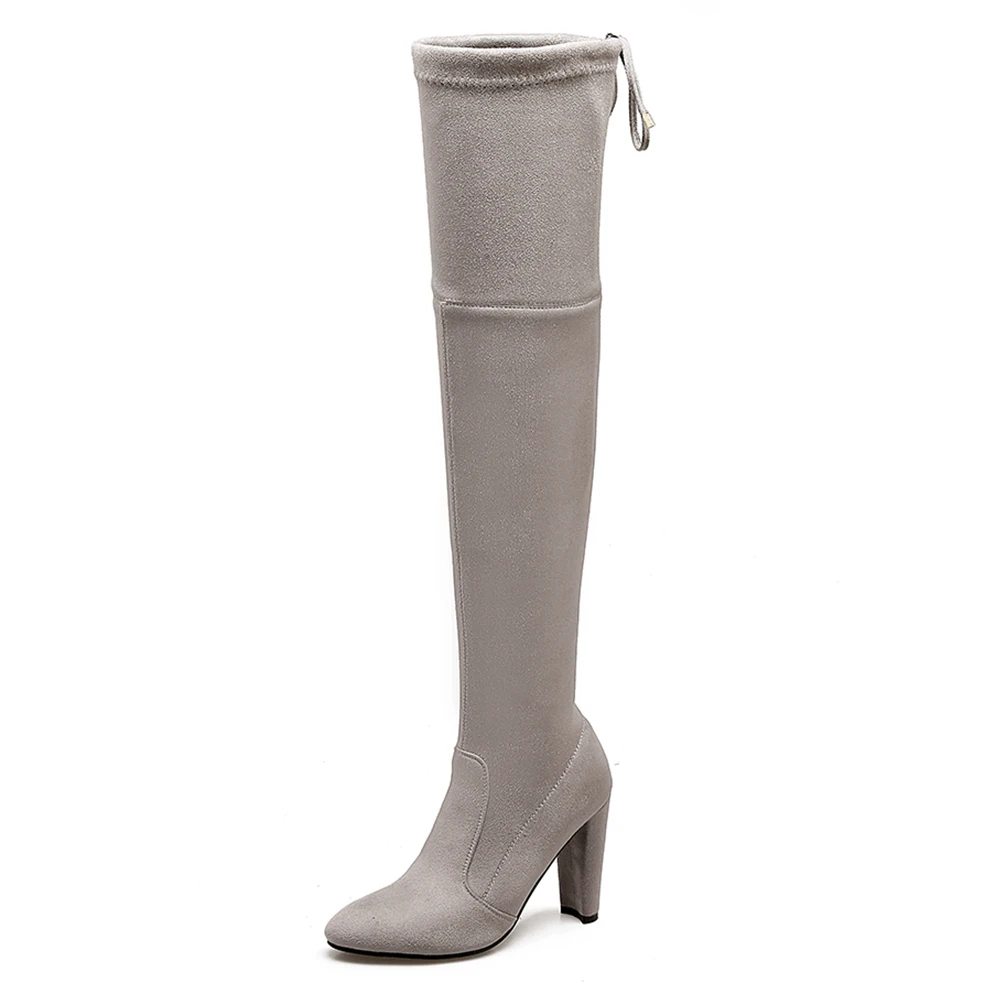 DoraTasia/Новая Брендовая женская обувь, женские сапоги, большие размеры 33-46, осенне-зимние ботфорты, пикантные вечерние женские сапоги на высоком каблуке - Цвет: light Gray