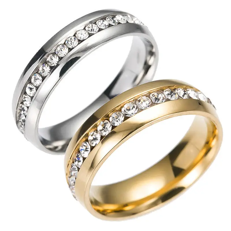 

Gorgeous Rhinestones Rings Jewelry Gold Silver Stainless Steel Crystal Finger Rings Men Women Titanium Wedding Ring