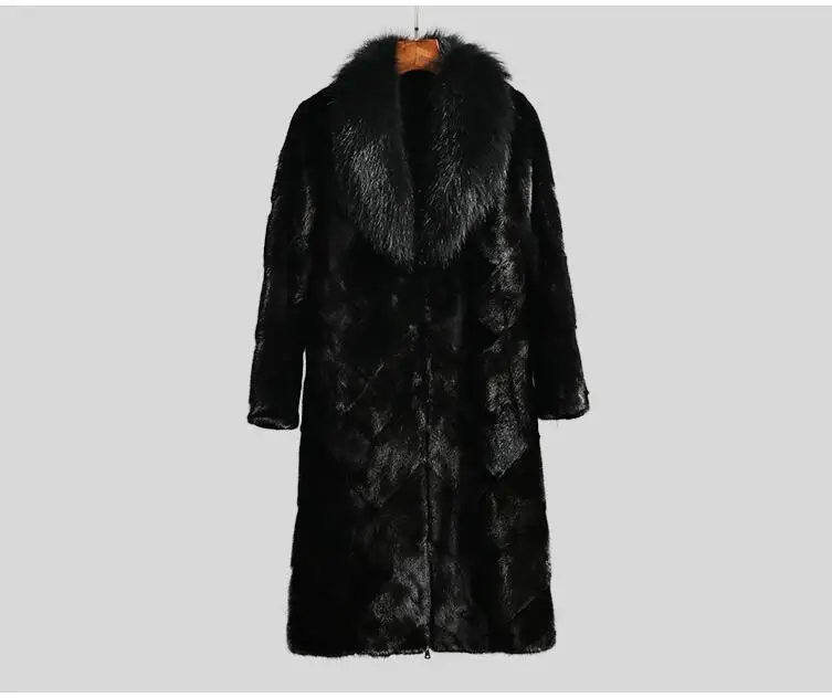 Пальто из натурального меха норки для мужчин, Длинные куртки на молнии, роскошная верхняя одежда с воротником из лисьего меха, покрытые пальто - Цвет: fox collar