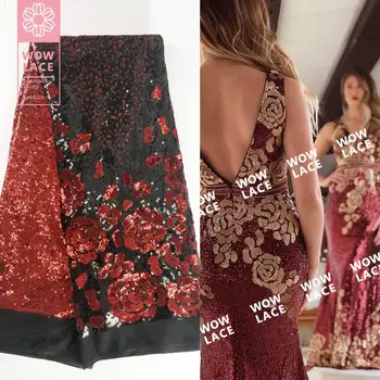 

Red Flower Sequins African Net Lace Fabric Unique Sequined Embroidered Guipure Laces Wedding Bride And Bridegroom Sewing Fabrics