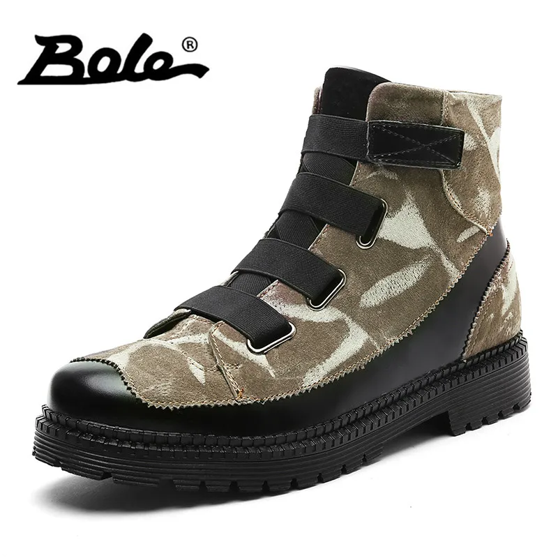 

BOLE Handmade Leather Men Snow Boots Fashion Designer Lace Up Men Ankle Boots Keep Warm Men Casual Shoes Winter Flats Men Boots