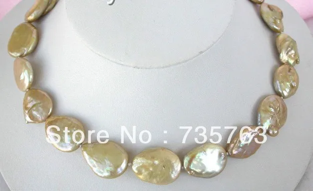 

HOT 00983 genuine big 20mm champagne freshwater pearls necklace
