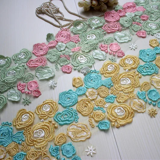

6.3"*2Y Free Shipping Beautiful Embroidered Tulle Lace Trim in Multi-Color Mesh Embroidery Lace Trim