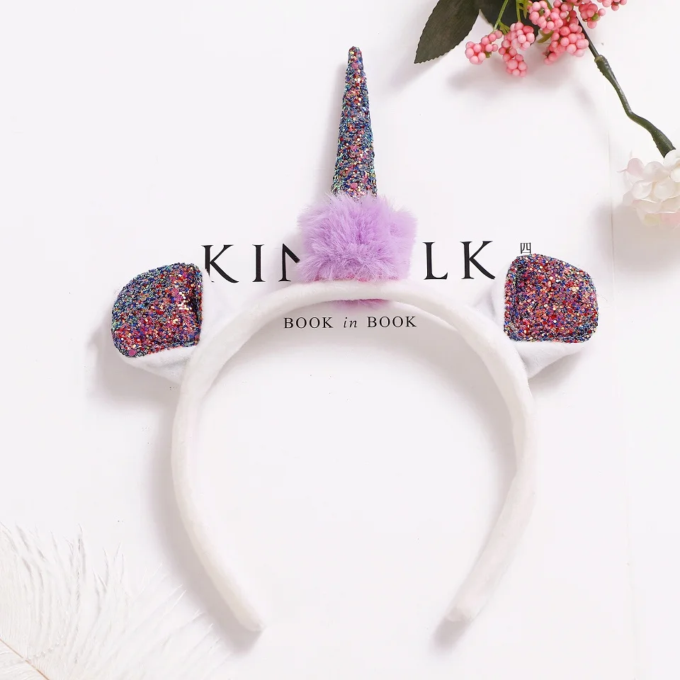 5 шт. бутик Блестящий Единорог животных уши Hairbands Твердые Мех животных Pom жесткий повязки для волос принцессы головные уборы модные