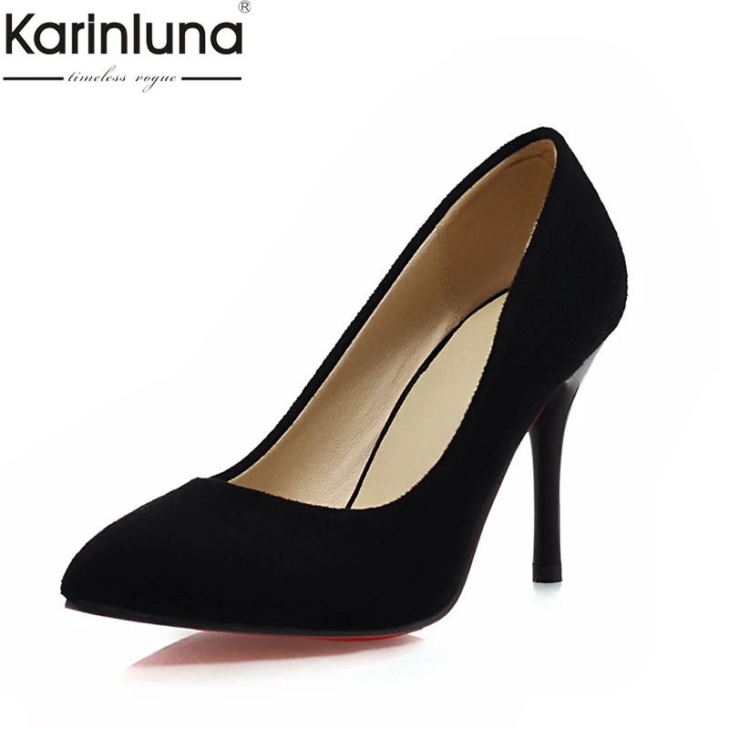 Karinluna/ г. Брендовые женские туфли в сдержанном стиле, большие размеры 34-43 женские туфли на тонком высоком каблуке элегантные женские туфли-лодочки без застежки