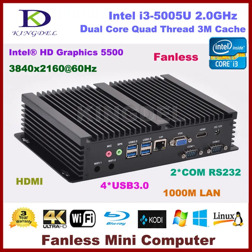 

Fanless barebone mini PC Core i3 5005U dual core Intel HD Graphics 5500,HDMI,2*COM rs232,VGA,USB 3.0,3D game support,HTPC NC320