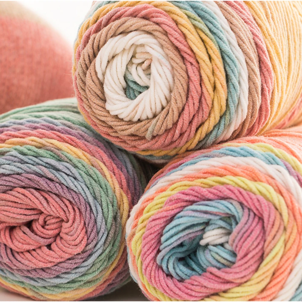 

100grams Rainbow Color Hand-woven Cotton Yarn Soft Crochet Thick Yarn For Hand Knitting Warm Sweater Sofa Cushion Scarf