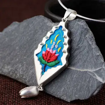 

FNJ 925 Silver Flower Pendant Cixiu New Fashion Pure Original S990 Thai Silver Pendants Women for Jewelry Making