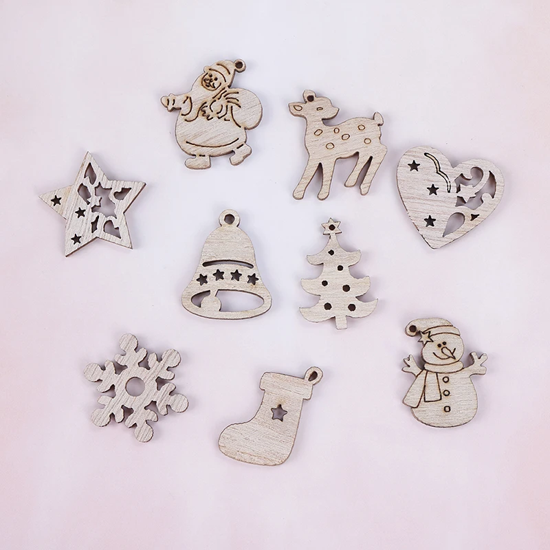 100pcs Wooden Hanging Christmas Pendant Christmas Tree Decorations Drop Ornaments Xmas Navidad Decor New Year Gift
