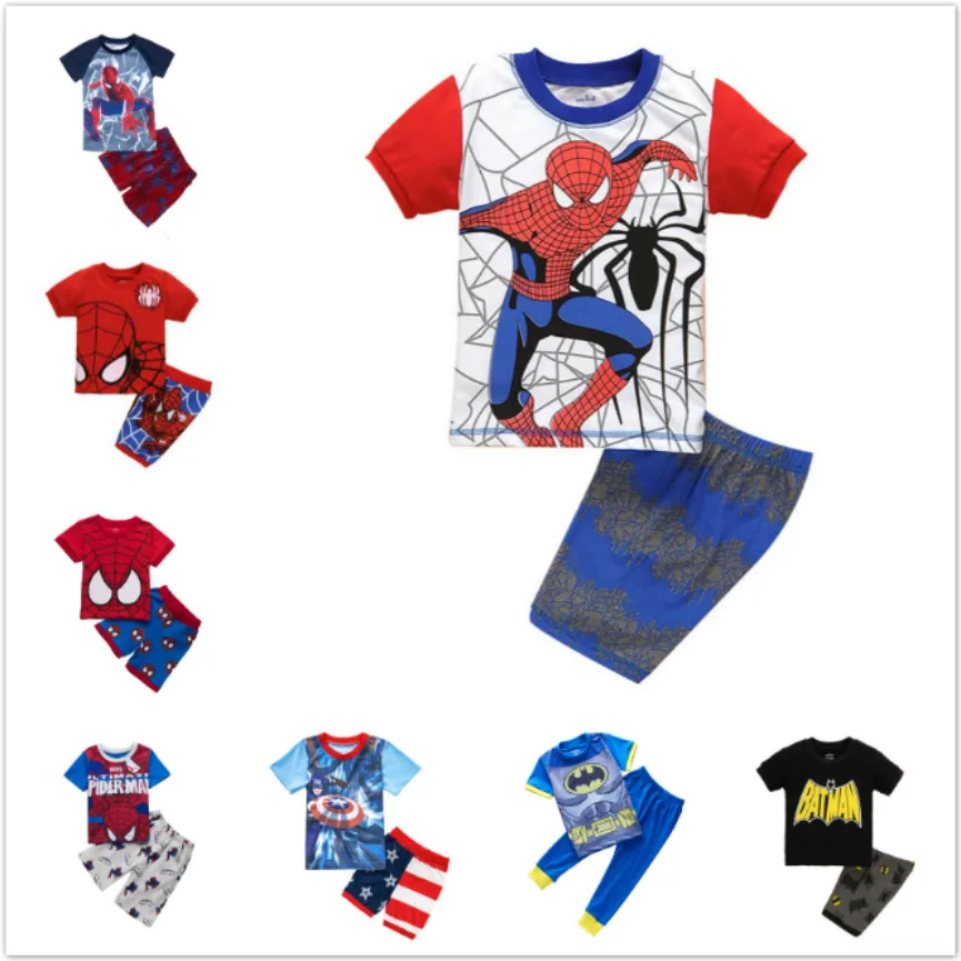 

New Summer Cartoon clothing Boys Pajamas Sets Baby Girls Printed clothes Cotton Spiderman Sleepwears kids christmas pajamas