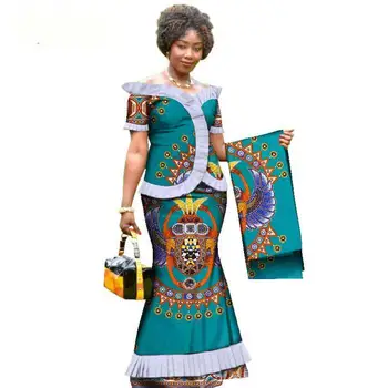 

Women Suit Batik Printed Top+Long Pleated Skirt 2019 Summer African Traditional 2pcs Clothing Sets For Wedding Party