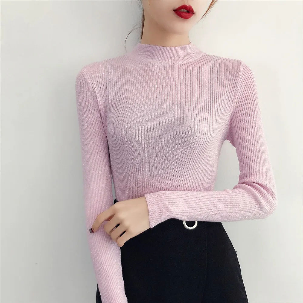Gkfnmt Shiny Lurex Autumn Winter Sweater Women Long Sleeve Pullover Basic Sweaters Women 2018 Korean Style Knit Pink Tops Femme Gkfnmt Shiny Lurex Autumn Winter Sweater Women Long Sleeve Pullover Basic Sweaters Women 2018 Korean Style Knit Pink Tops Femme
