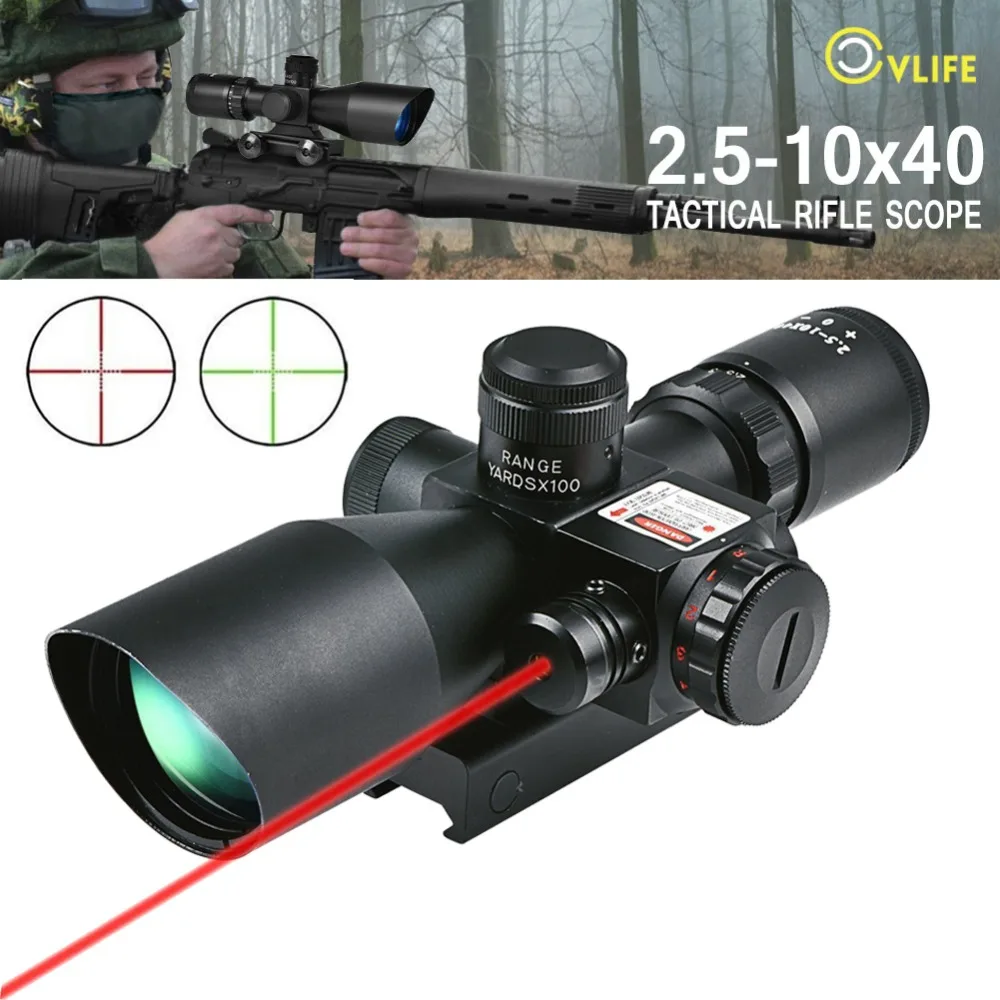 CVLIFE Rifle Scope 2.5-10x40 e Red & Green Illuminated Gun Scopes Hunting Gunscopes riflescope w/ Red Laser w/ 20mm & 11mm Mount CVLIFE Rifle Scope 2.5-10x40 e Red & Green Illuminated Gun Scopes Hunting Gunscopes riflescope w/ Red Laser w/ 20mm & 11mm Mount