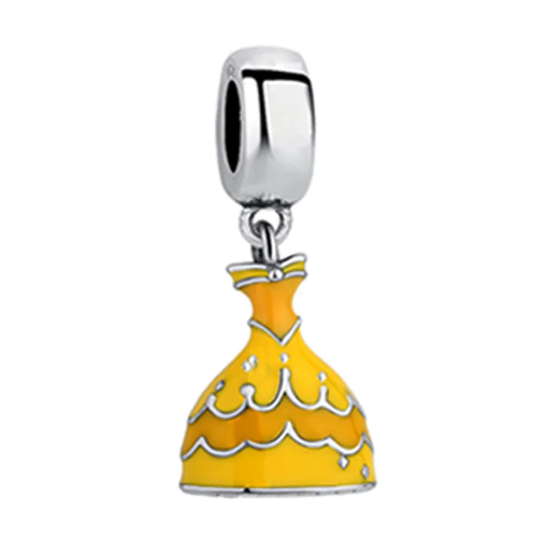 

free shipping 1pc yellow dress european hanging bead charms fit pandora style bracelet B067