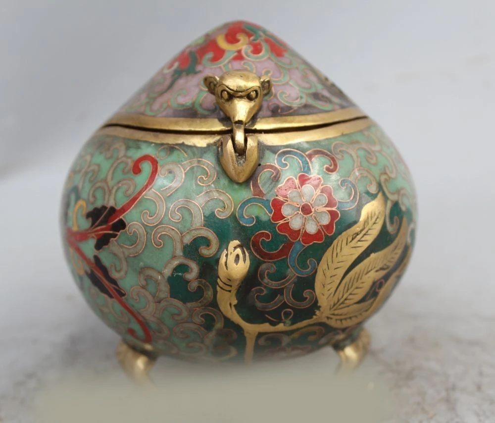 

DS 6"Marked Chinese Bronze Cloisonne Enamel Gilt peach monkey Incense Burner Censer