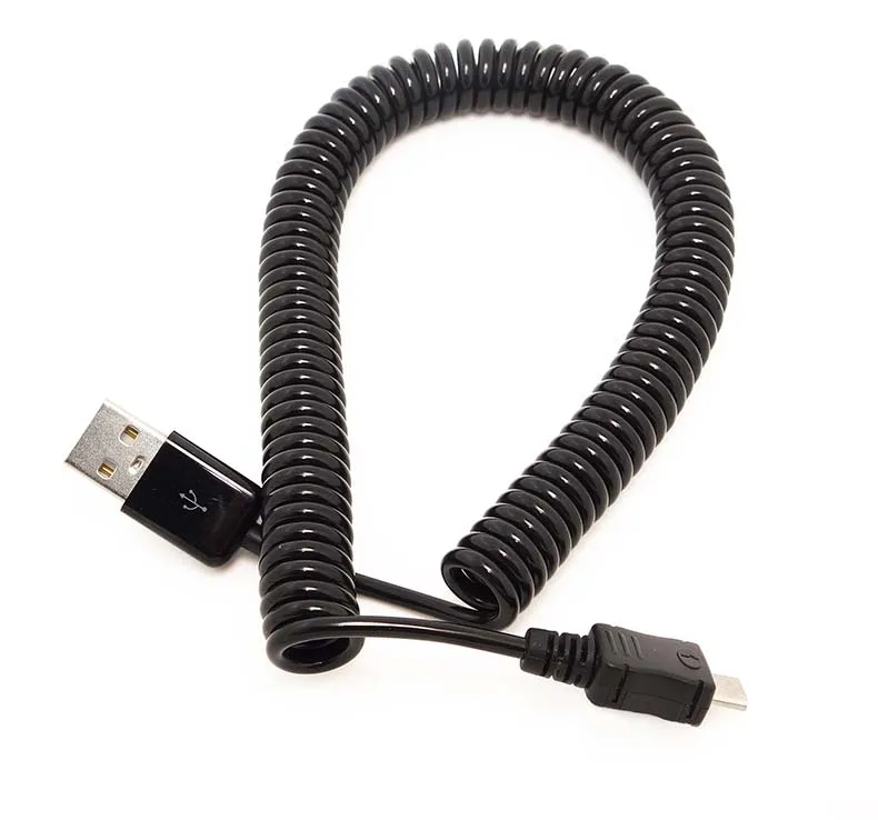 10 قطعة أسود 3FT 1 M الربيع ملفوف USB الذكور إلى المصغّر USB 5 دبوس كابل محول الحبل