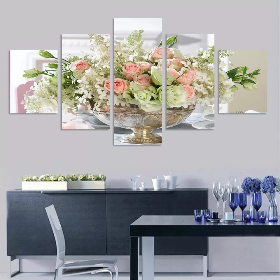 

Framed 5 Piece Picture Beautiful Flower Canvas Art Print Oil Painting Wall Pictures for Living Room Paintings Decorativons