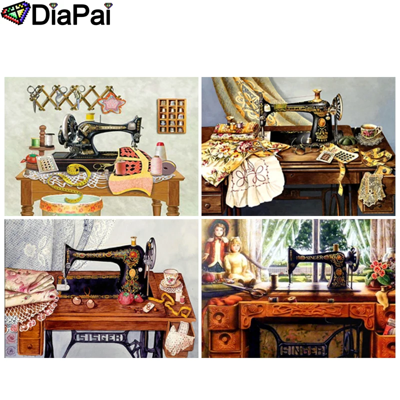 

DIAPAI 5D DIY Diamond Painting 100% Full Square/Round Drill "Sewing machine landscape" 3D Embroidery Cross Stitch Home Decor