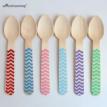 

25 party UTENSILS Red Chevron Wooden Spoons Eco-friendly Party Utensils, showers Spoons, blue purple Chevron Spoons birthday