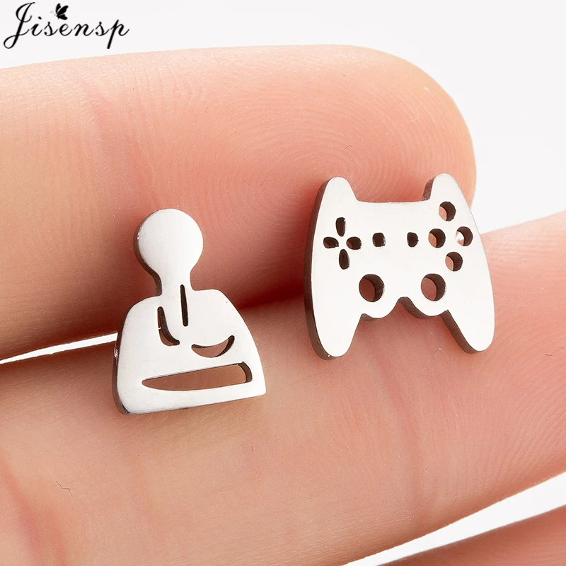 

Jisensp Stainless Steel Gold Joystick Stud Earrings Geometric Jewelry Women Gamer Controller Earrings for Game Player brincos