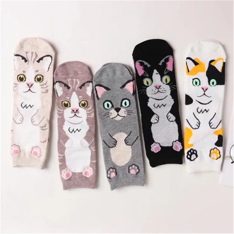 

10 pairs/lot Women Cat Animal Short Socks Cute Funny Fashion Female Cat Kitty Cartoon Casual Ankle Sock For Girls Wholesale