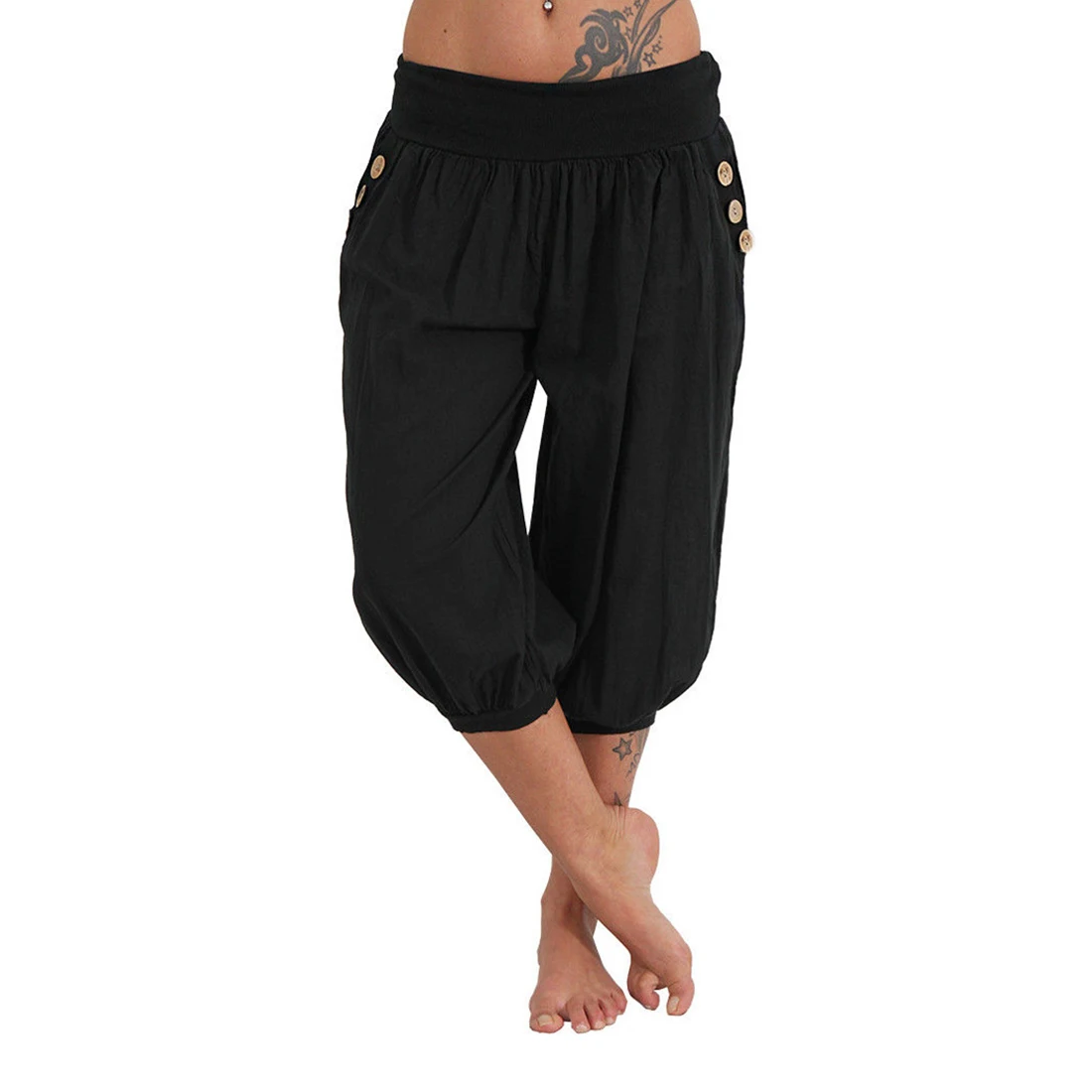 EAS Women Solid Casual Loose Pants Low Waist Wide Leg Pants Capri Pants Trousers|Pants & Capris 