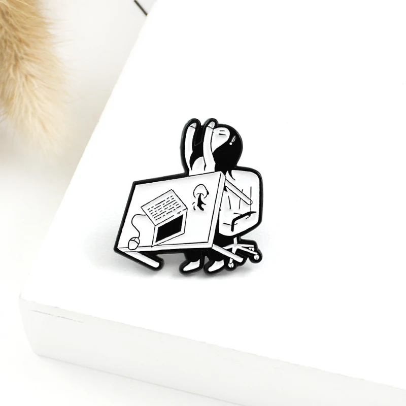 

New tired of learning to overturn the table brooch girl angry not working learning fun brooch denim clothing backpack pendant je