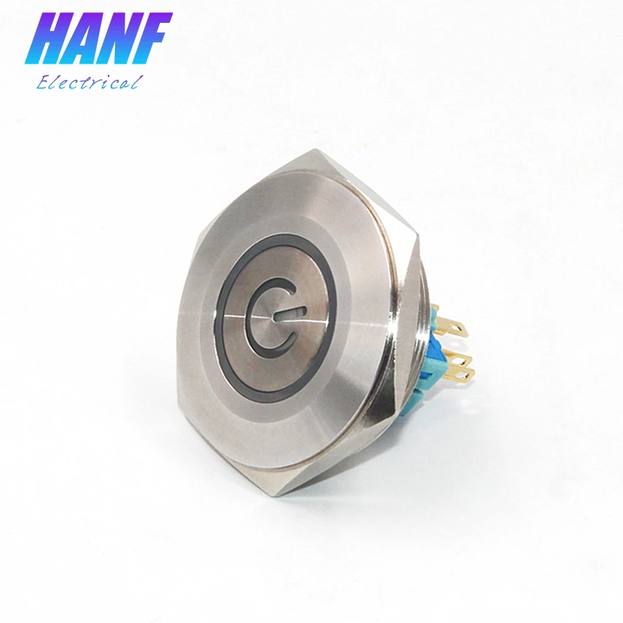 

1pcs 40mm Metal Push Button Switch with Ring-shaped LED Lamp Flat Head Self-lock 6pin 1NO1NC Power Symbol Stainless Steel