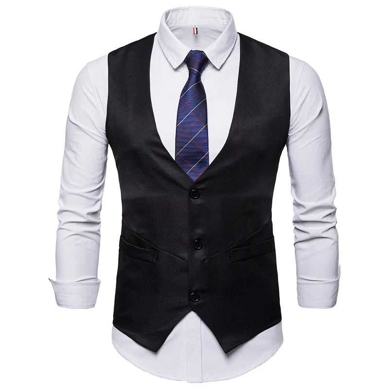 2019 New men Dress suit vest Tops Cotton Fashion Design Suit Vest Men's High-end Business Casual Suit Vests US size