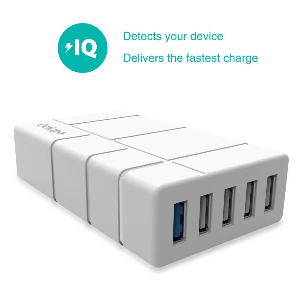 

Delippo Quick Charger 2.0 5 Port Desktop Charging Station with Micro-USB Cable For Qualcomm Certified