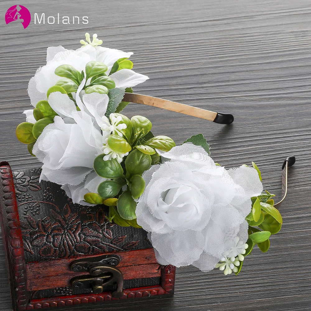 MOLANS Women Lace Rose Lovely Leaf Flower Crown Lady's Wedding Festival Flower Headpiece Fabric Handmade Flower Halo