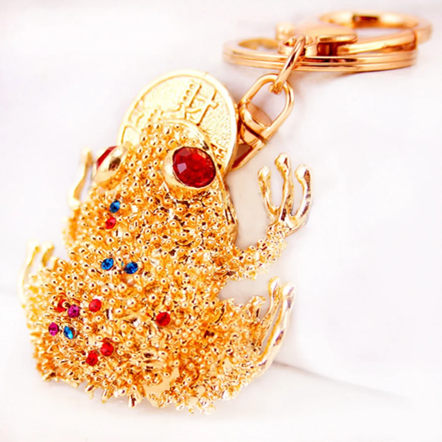 Exquisite Crystal Coin Frog Keychain Fashion Metal Car Key Chain Ring