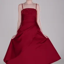 Новое поступление милый на тонких бретелях трапециевидной формы вышитый бисером сатин платье с цветочным узором для девочек