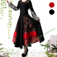 Демисезонный хлопок Плетение Винтаж Повседневные принты, в полоску, с цветочным принтом и плиссированные юбки женские, Макси/асимметричное Женская длинная юбка