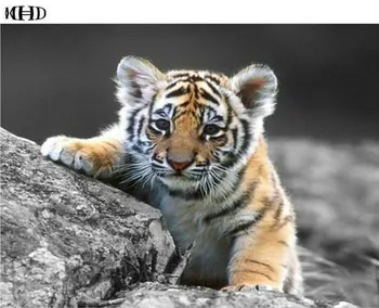 

New Diy 3D Diamond Baby Tiger Home Decor Set Diamond Embroidery Animal Print Canvas Scrolls Mosaic Cross Stitch