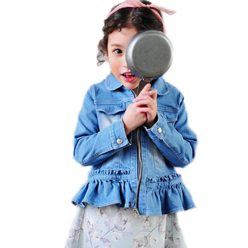 

Kids Clothes 2018 Spring Girls Jackets And Coats Children Spring Denim Jackets Turn Down Collar Solid Girls Trench Coat 2-10T