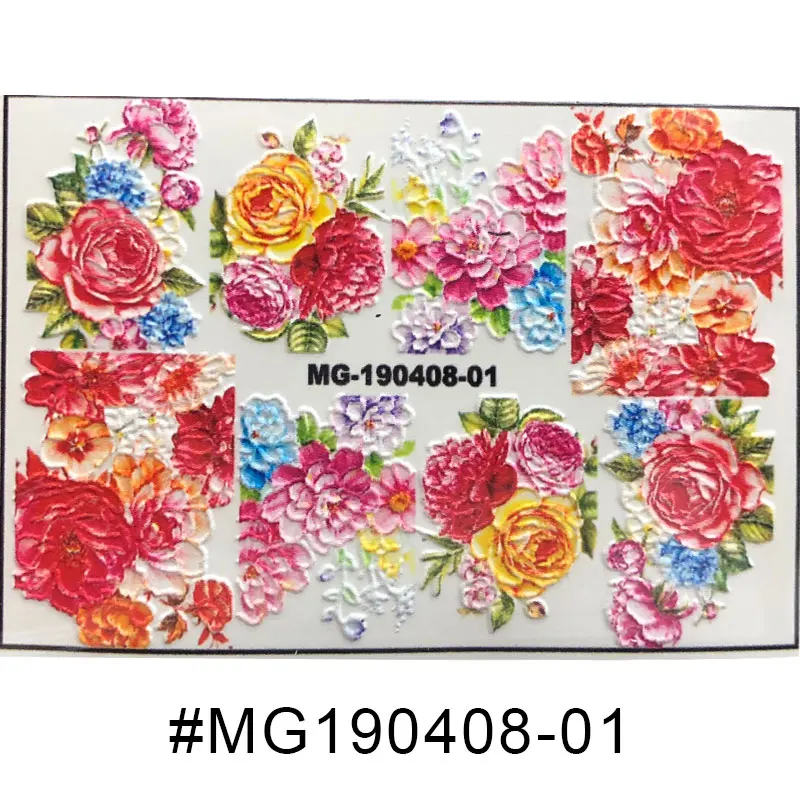 1 шт., 3D акриловая Выгравированная наклейка с цветком для ногтей, тисненые цветы, водные наклейки для ногтей, модные эмаистичные водные горки для ногтей, Decalsi - Цвет: MG190408-01